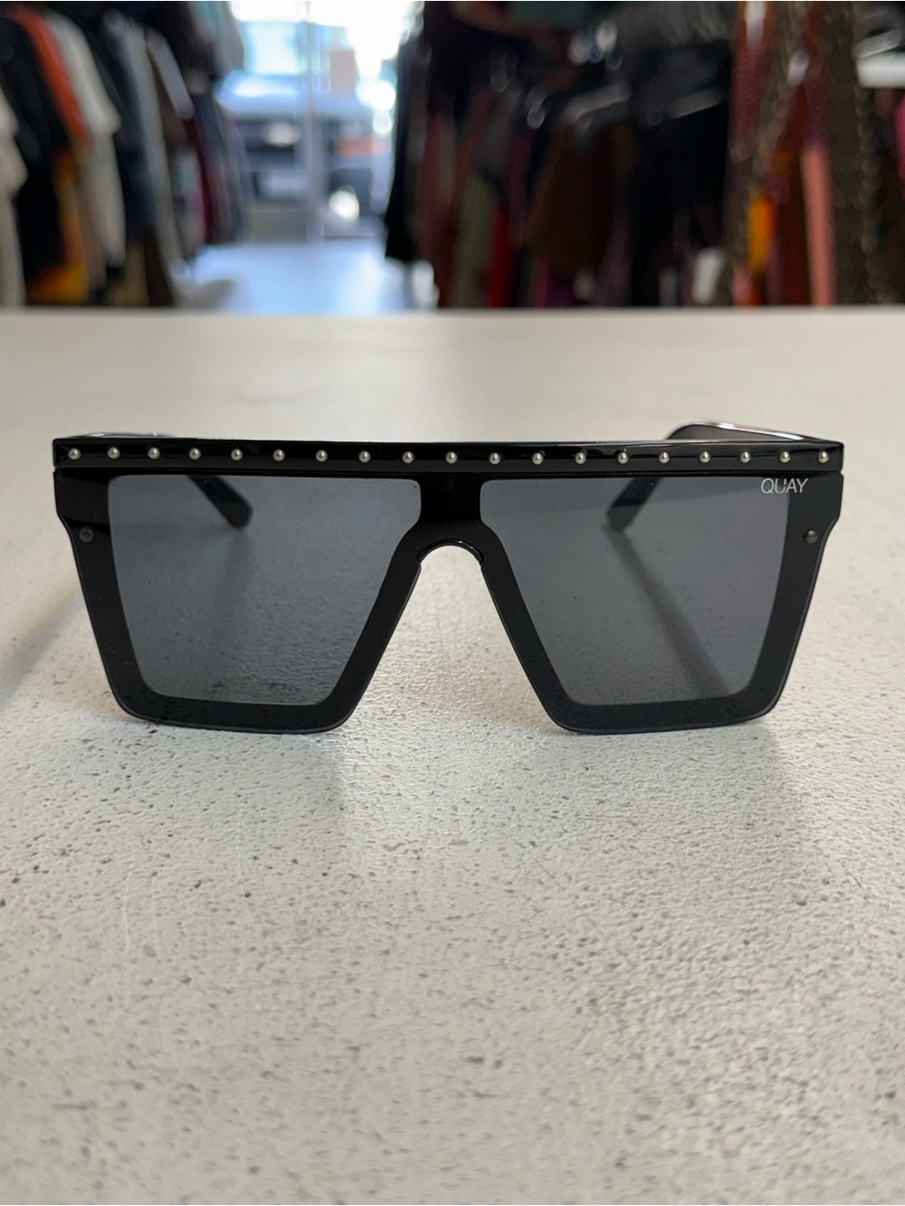 Quay x JLO "Hindsight" Shield Frame Studded Sunglasses